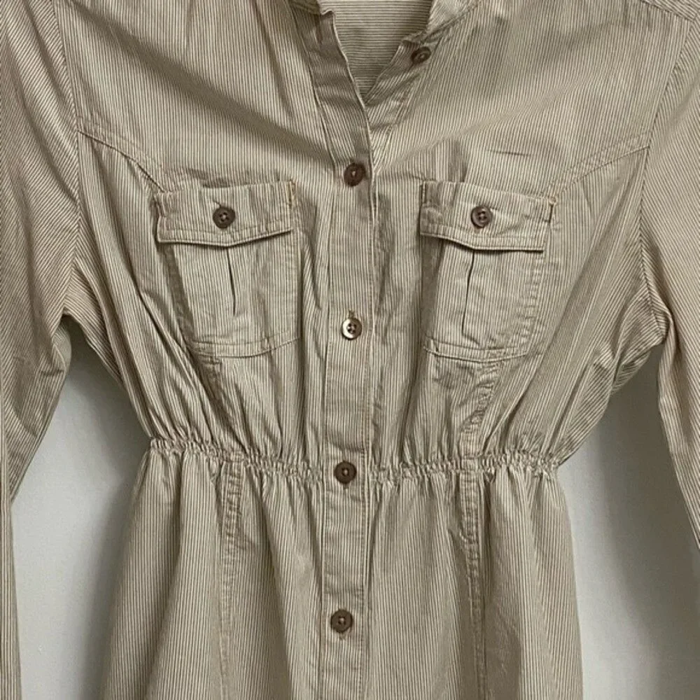 NWOT VTG Zara Button Front Elastic Waist Shirt Size S Tan Stripes Preppy Western